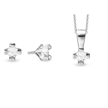 Mary 14 kt hvidguld smykkesæt med i alt 3,00 ct labgrown diamanter Wesselton VS